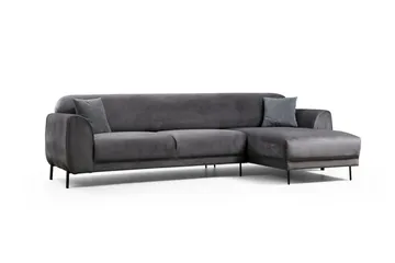 Gajanejos 3-personers Højre L-formet Sovesofa med Chaiselong i Fløjl - Grå - Møbler - Sofaer - Sovesofaer