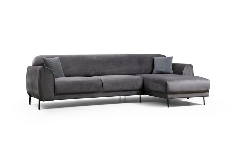 Gajanejos 3-personers Højre L-formet Sovesofa med Chaiselong i Fløjl - Grå - Møbler - Sofaer - Sovesofaer
