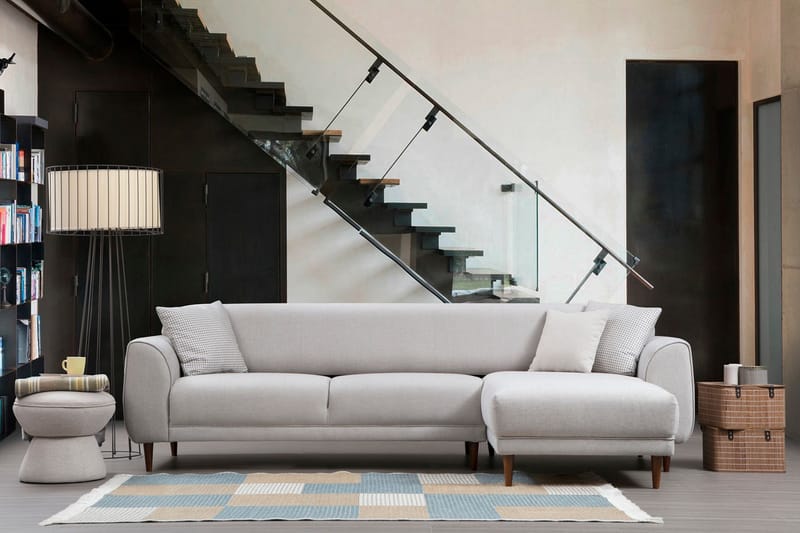Gajanejos 5-personers Højrevendt L-formet Sovesofa 87x237 cm i Stof - Beige - Møbler - Sofaer - Sovesofaer