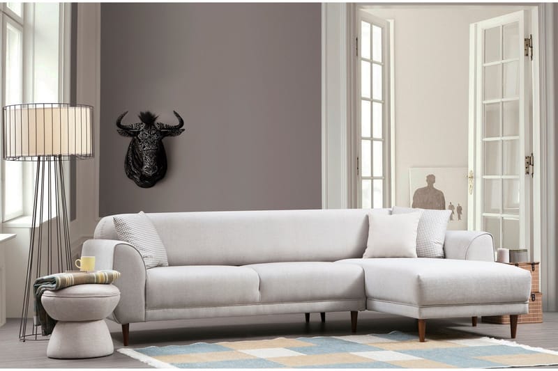 Gajanejos 5-personers Højrevendt L-formet Sovesofa 87x237 cm i Stof - Beige - Møbler - Sofaer - Sovesofaer