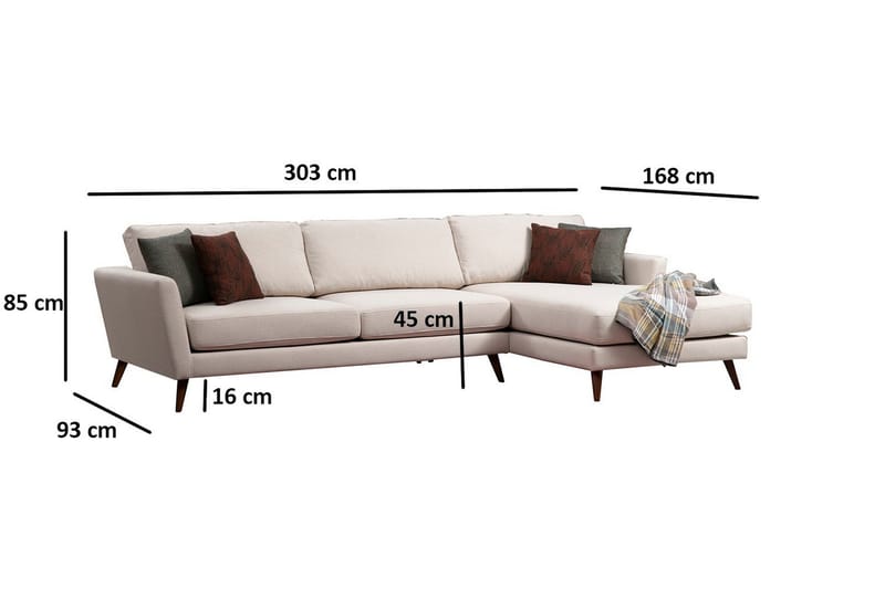 Gajanejos 5-personers Højrevendt L-formet Sovesofa 93x273 cm i Stof - Cremehvid - Møbler - Sofaer - Sovesofaer - Sovesofa chaiselong