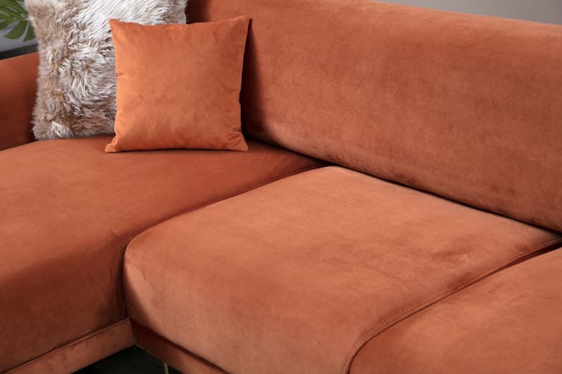 Gajanejos Venstrevendt Sovesofa med Chaiselong 87x237 cm i Fløjl - Terracotta - Møbler - Sofaer - Sovesofaer