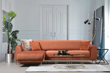 Gajanejos Venstrevendt Sovesofa med Chaiselong 87x237 cm i Fløjl - Terracotta - Møbler - Sofaer - Sovesofaer