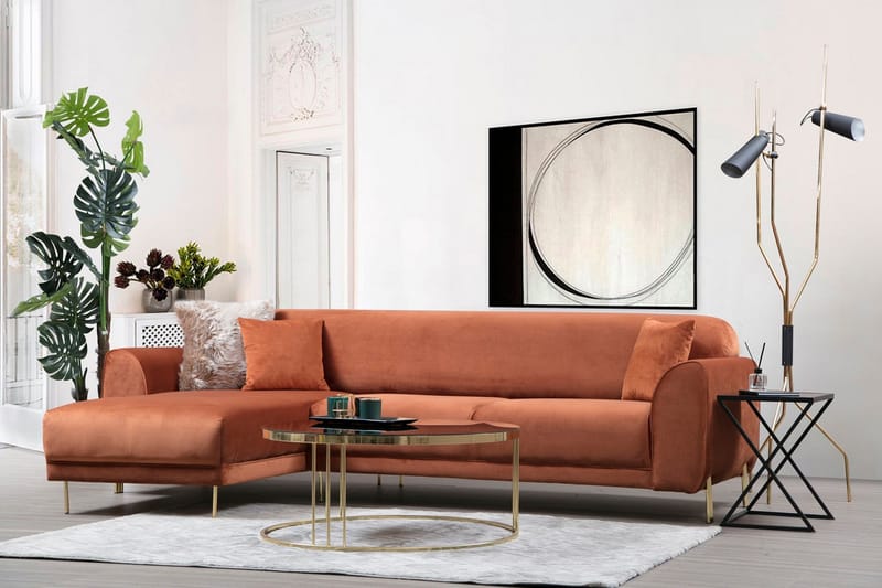 Gajanejos Venstrevendt Sovesofa med Chaiselong 87x237 cm i Fløjl - Terracotta - Møbler - Sofaer - Sovesofaer