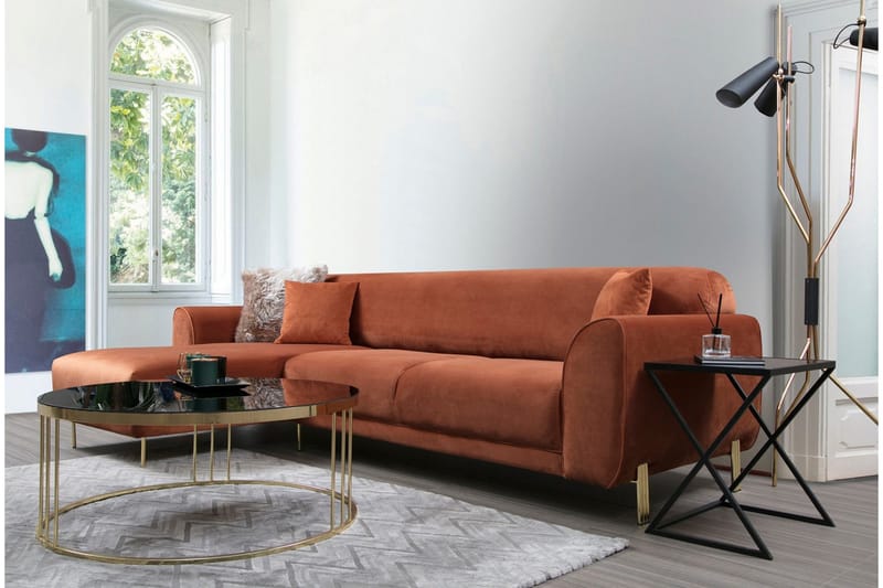 Gajanejos Venstrevendt Sovesofa med Chaiselong 87x237 cm i Fløjl - Terracotta - Møbler - Sofaer - Sovesofaer