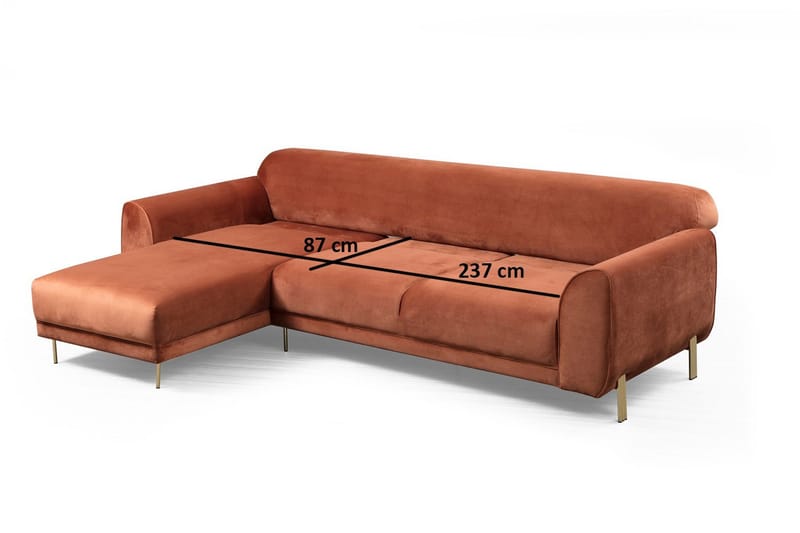 Gajanejos Venstrevendt Sovesofa med Chaiselong 87x237 cm i Fløjl - Terracotta - Møbler - Sofaer - Sovesofaer