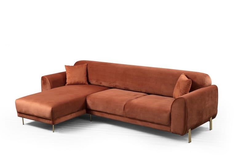 Gajanejos Venstrevendt Sovesofa med Chaiselong 87x237 cm i Fløjl - Terracotta - Møbler - Sofaer - Sovesofaer