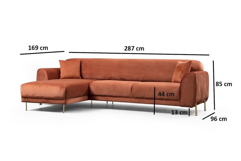Gajanejos Venstrevendt Sovesofa med Chaiselong 87x237 cm i Fløjl - Terracotta - Møbler - Sofaer - Sovesofaer