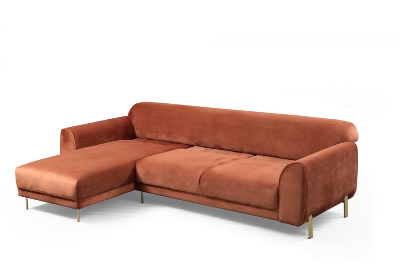 Gajanejos Venstrevendt Sovesofa med Chaiselong 87x237 cm i Fløjl - Terracotta - Møbler - Sofaer - Sovesofaer