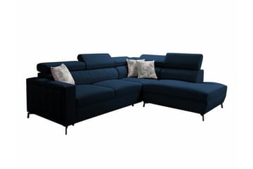 Galbally 3-sæders Hjørnesovesofa Højre 275x224 cm med Opbevaring i Velour - Mørkeblå - Møbler - Sofaer - Sovesofaer