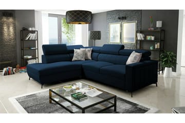 Galbally 3-sæders Hjørnesovesofa Venstre 265x224 cm med Opbevaring i Velour - Mørkeblå - Møbler - Sofaer - Sovesofaer
