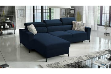 Galbally 3-sæders Hjørnesovesofa Venstre 267x183 cm med Opbevaring i Velour - Mørkeblå - Møbler - Sofaer - Sovesofaer