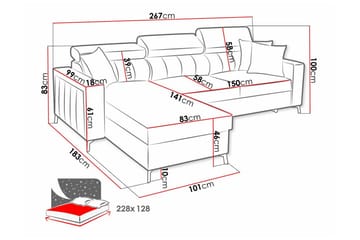 Galbally 3-sæders Hjørnesovesofa Venstre 267x183 cm med Opbevaring i Velour - Mørkeblå - Møbler - Sofaer - Sovesofaer