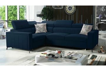 Galbally 3-sæders Hjørnesovesofa Venstre 275x198 cm med Opbevaring i Velour - Mørkeblå - Møbler - Sofaer - Sovesofaer