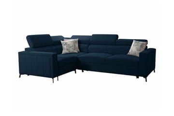 Galbally 3-sæders Hjørnesovesofa Venstre 275x198 cm med Opbevaring i Velour - Mørkeblå - Møbler - Sofaer - Sovesofaer
