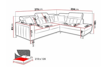 Galbally 3-sæders Hjørnesovesofa Venstre 275x224 cm med Opbevaring i Velour - Mørkeblå - Møbler - Sofaer - Sovesofaer