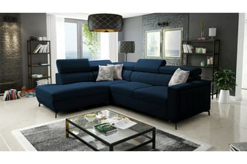 Galbally 3-sæders Hjørnesovesofa Venstre 275x224 cm med Opbevaring i Velour - Mørkeblå - Møbler - Sofaer - Sovesofaer