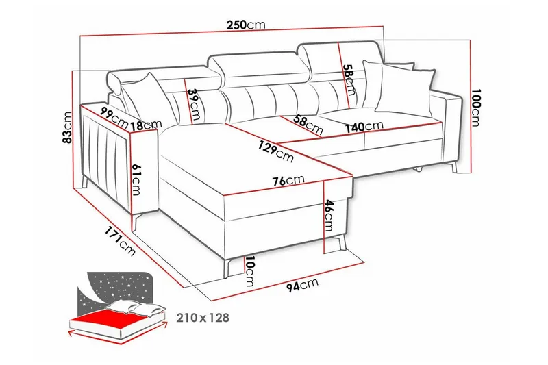 Galbally 3-sits Hörnbäddsoffa Dark blue - Møbler - Sofaer - Sovesofaer