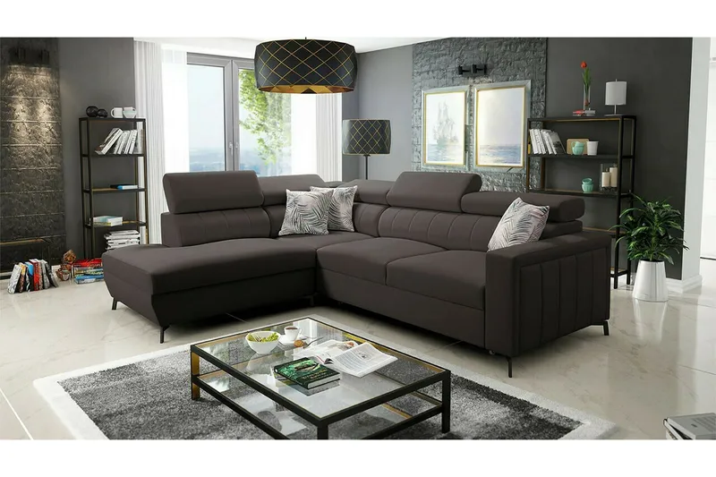 Galbally 3-sits Hörnbäddsoffa Dark brown - Møbler - Sofaer - Sovesofaer