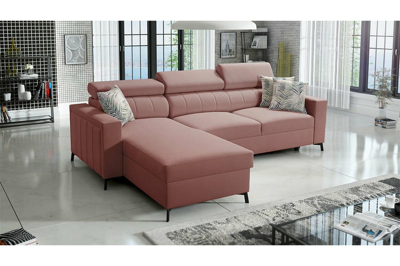 Galbally 3-sits Hörnbäddsoffa Light pink - Møbler - Sofaer - Sovesofaer