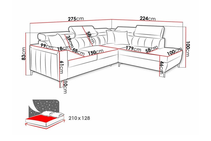 Galbally 3-sits Hörnbäddsoffa NO_BRAND beige - Møbler - Sofaer - Sovesofaer