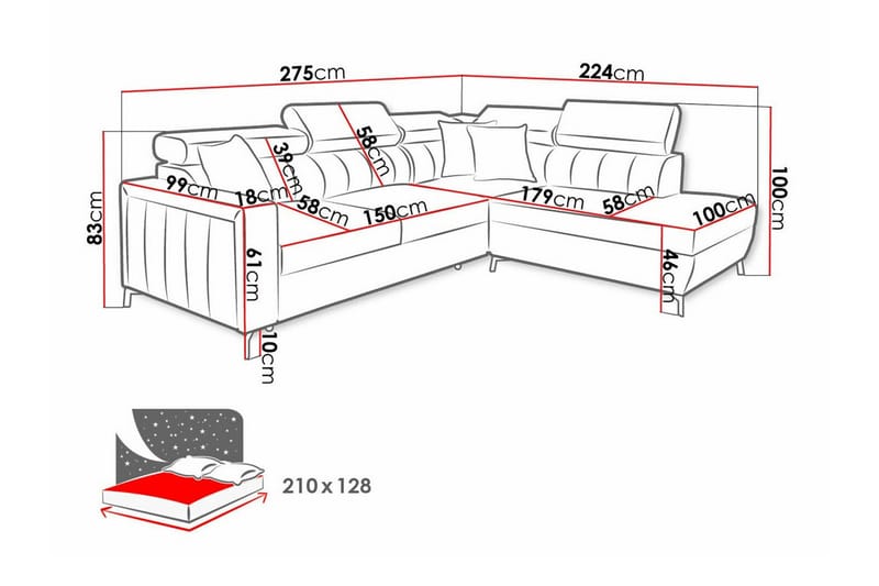 Galbally 3-sits Hörnbäddsoffa NO_BRAND beige - Møbler - Sofaer - Sovesofaer