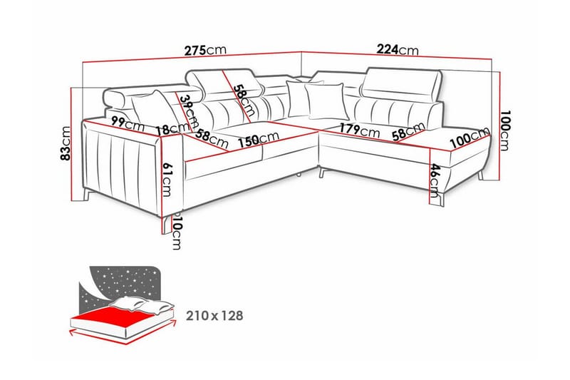 Galbally 3-sits Hörnbäddsoffa NO_BRAND Dark blue - Møbler - Sofaer - Sovesofaer