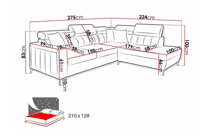 Galbally 3-sits Hörnbäddsoffa NO_BRAND Dark blue - Møbler - Sofaer - Sovesofaer