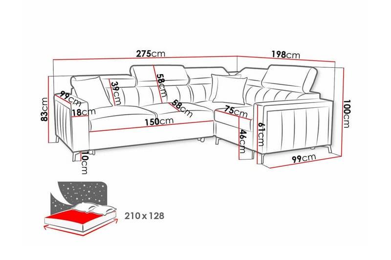 Galbally 3-sits Hörnbäddsoffa NO_BRAND Dark blue - Møbler - Sofaer - Sovesofaer