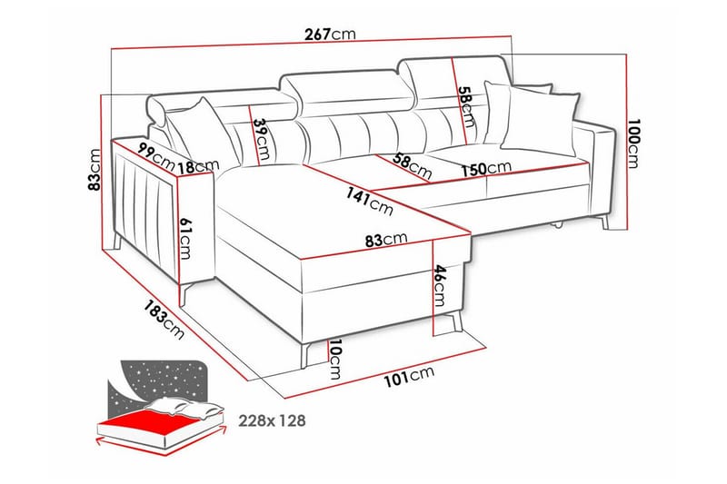 Galbally 3-sits Hörnbäddsoffa NO_BRAND Dark blue - Møbler - Sofaer - Sovesofaer