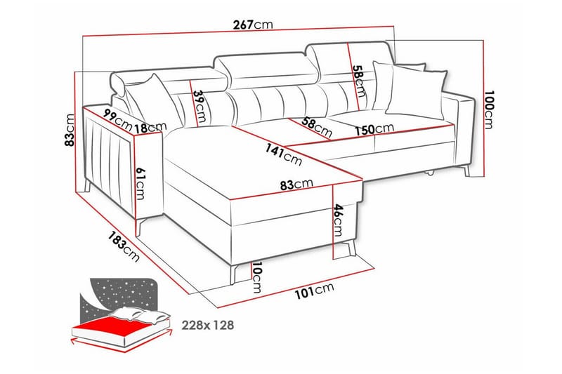 Galbally 3-sits Hörnbäddsoffa NO_BRAND Dark blue - Møbler - Sofaer - Sovesofaer
