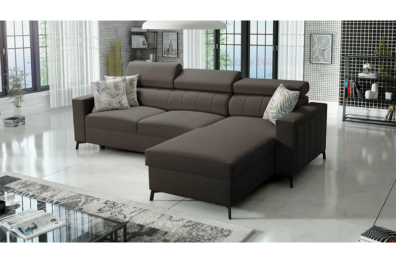 Galbally 3-sits Hörnbäddsoffa NO_BRAND Dark brown - Møbler - Sofaer - Sovesofaer
