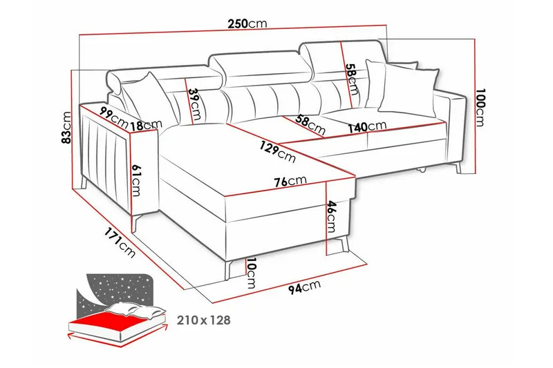 Galbally 3-sits Hörnbäddsoffa NO_BRAND Dark brown - Møbler - Sofaer - Sovesofaer