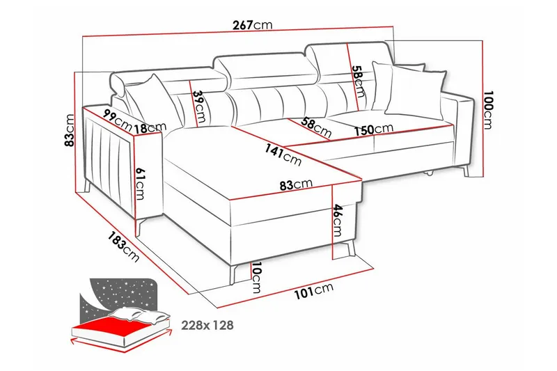 Galbally 3-sits Hörnbäddsoffa NO_BRAND Light grey/Dark grey - Møbler - Sofaer - Sovesofaer