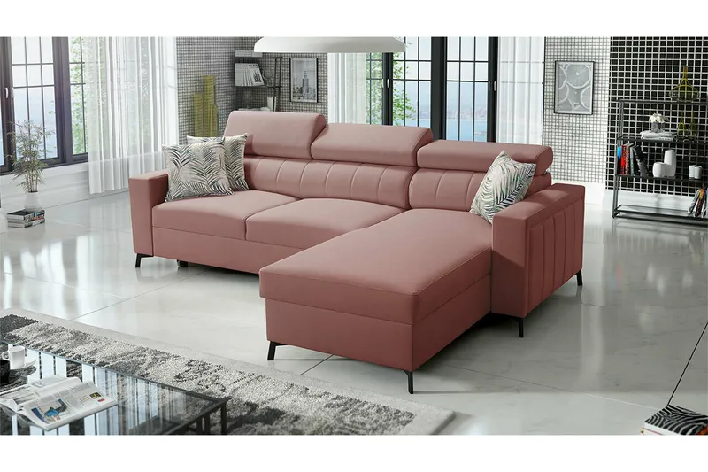 Galbally 3-sits Hörnbäddsoffa Pink - Møbler - Sofaer - Sovesofaer