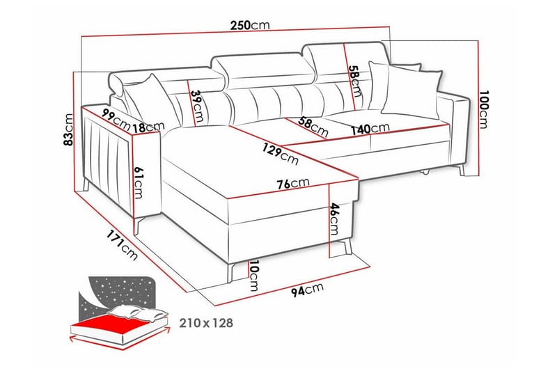 Galbally 3-personers hjørnesovesofa - Møbler - Sofaer - Sovesofaer