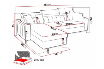 Galbally 3-personers hjørnesovesofa - Møbler - Sofaer - Sovesofaer