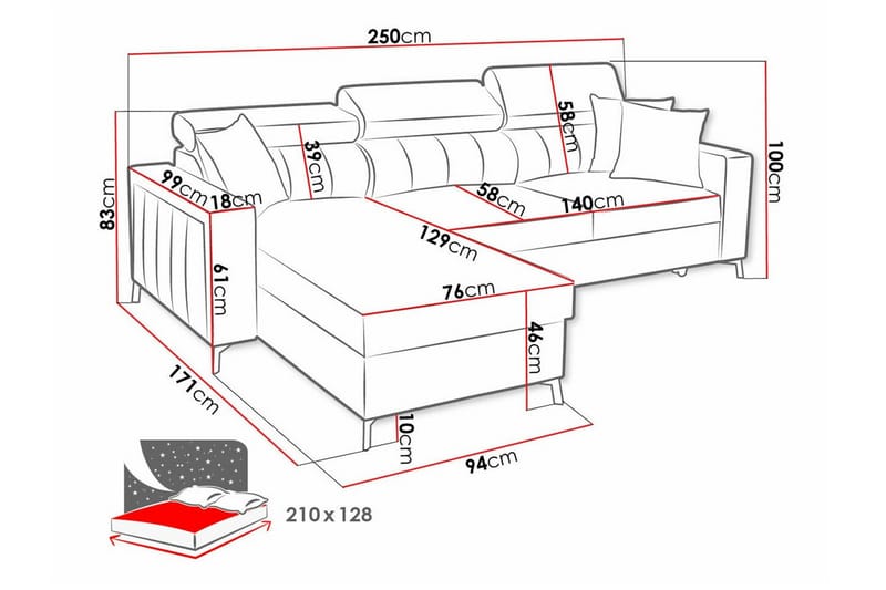 Galbally 3-personers hjørnesovesofa - Møbler - Sofaer - Sovesofaer