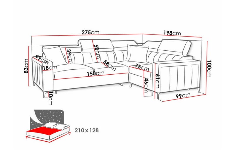 Galbally 3-personers hjørnesofaseng - Beige - Sovesofaer - Hjørnesovesofa