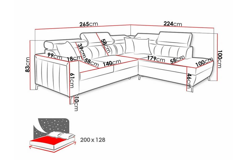 Galbally 3-personers hjørnesofaseng - Beige - Sovesofaer - Hjørnesovesofa