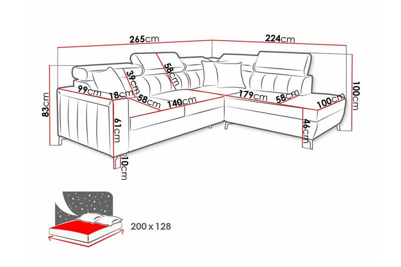 Galbally 3-personers hjørnesofaseng - Beige/Lys beige - Møbler - Sofaer - Sovesofaer