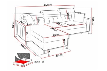 Galbally 3-personers hjørnesovesofa - Møbler - Sofaer - Sovesofaer