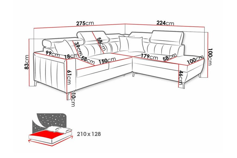 Galbally 3-personers hjørnesovesofa - Møbler - Sofaer - Sovesofaer