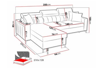 Galbally 3-personers hjørnesovesofa - Møbler - Sofaer - Sovesofaer