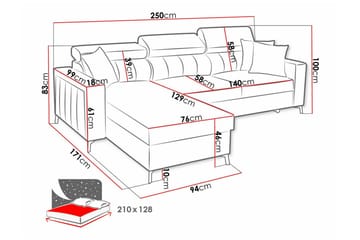 Galbally 3-personers hjørnesovesofa - Møbler - Sofaer - Sovesofaer