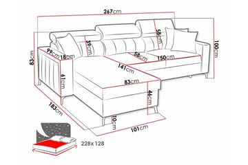 Galbally 3-personers hjørnesovesofa - Møbler - Sofaer - Sovesofaer