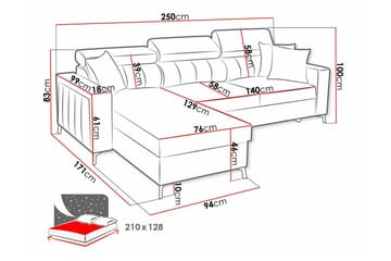Galbally 3-personers hjørnesovesofa - Møbler - Sofaer - Sovesofaer