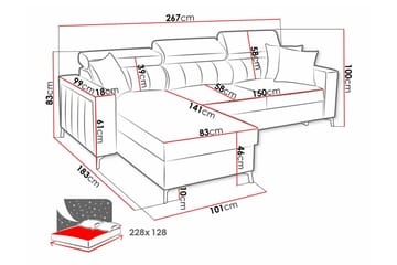 Galbally 3-personers hjørnesovesofa - Møbler - Sofaer - Sovesofaer