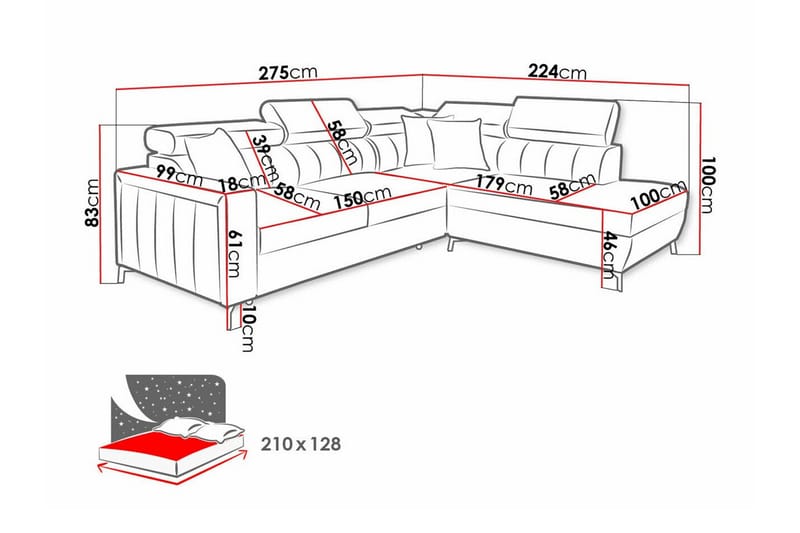 Galbally 3-personers hjørnesovesofa - Møbler - Sofaer - Sovesofaer