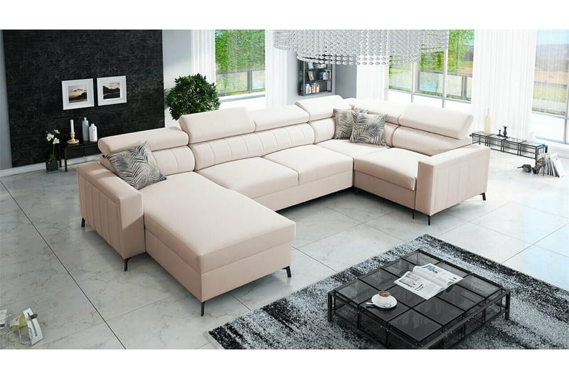 Galbally 4-sits Hörnbäddsoffa Beige/Light beige - Møbler - Sofaer - Sovesofaer